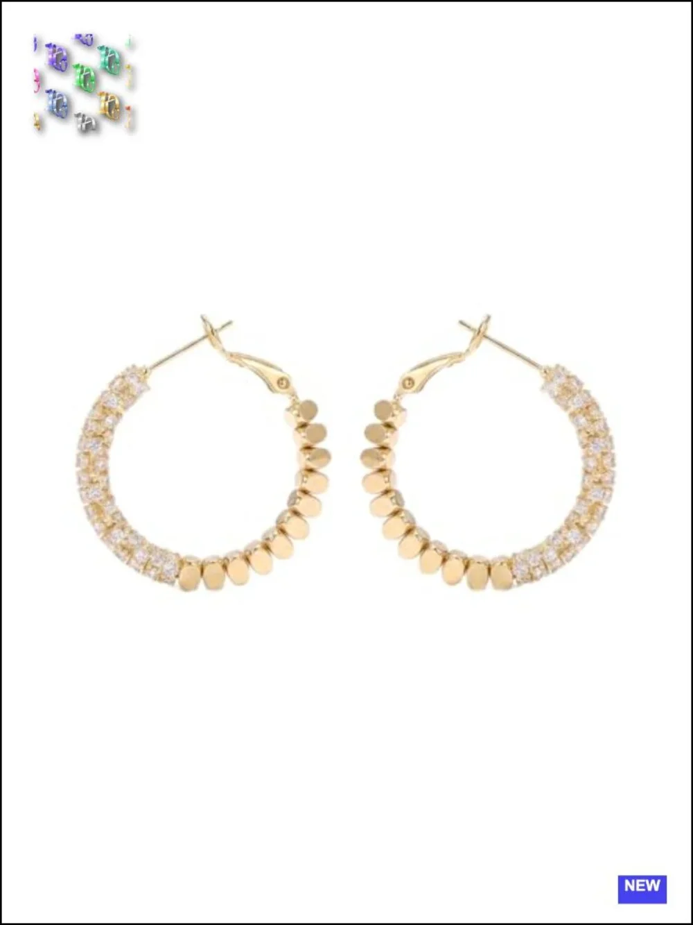 18K Gold Plated Hoop Earrings with Cubic Zirconia and 925 Sterling Silver Post